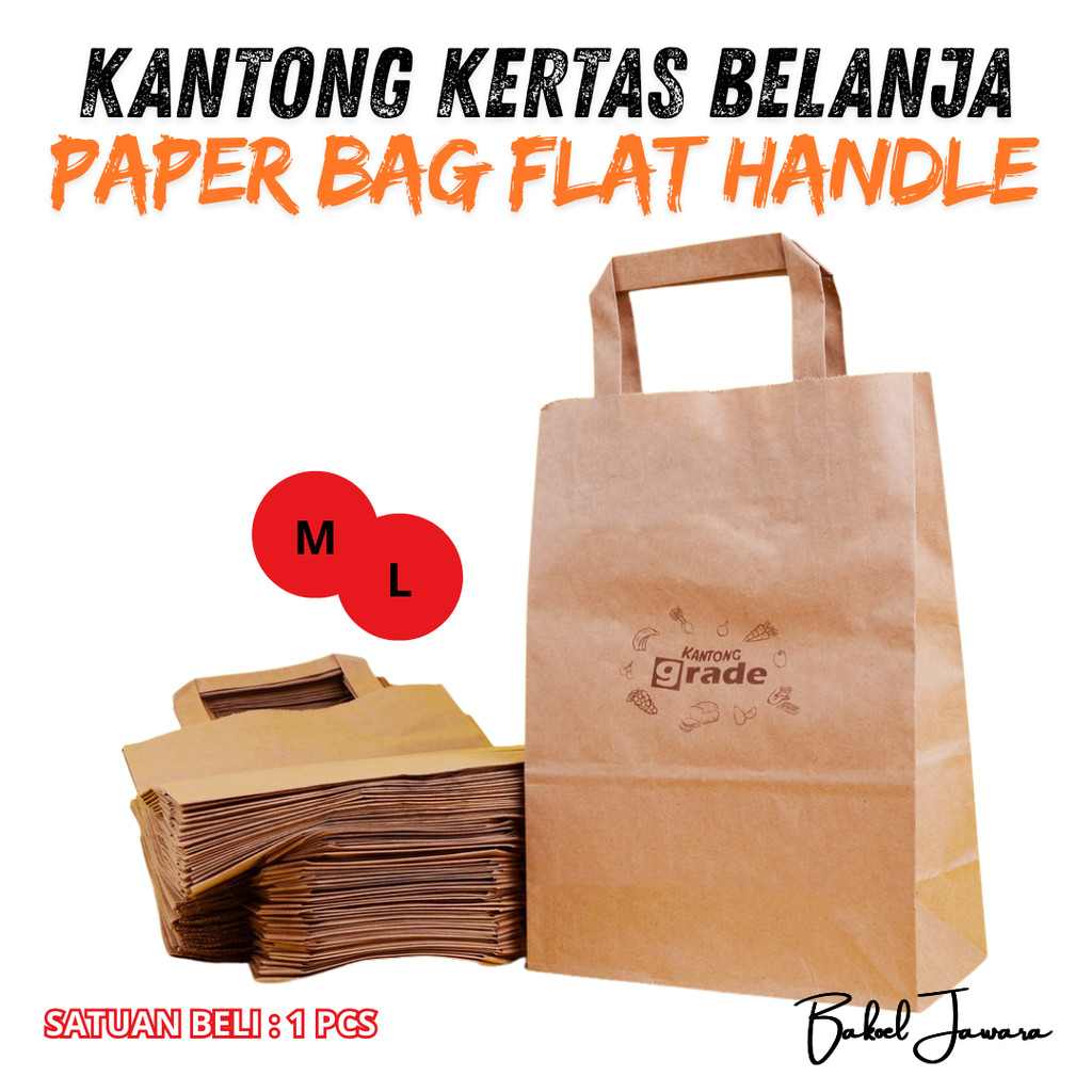 

( 1 PCS ) PAPER GOODIE BAG L KANTONG KERTAS KRAFT TAS KADO BELANJA JINJING M GRADE POLOS FLAT HANDLE