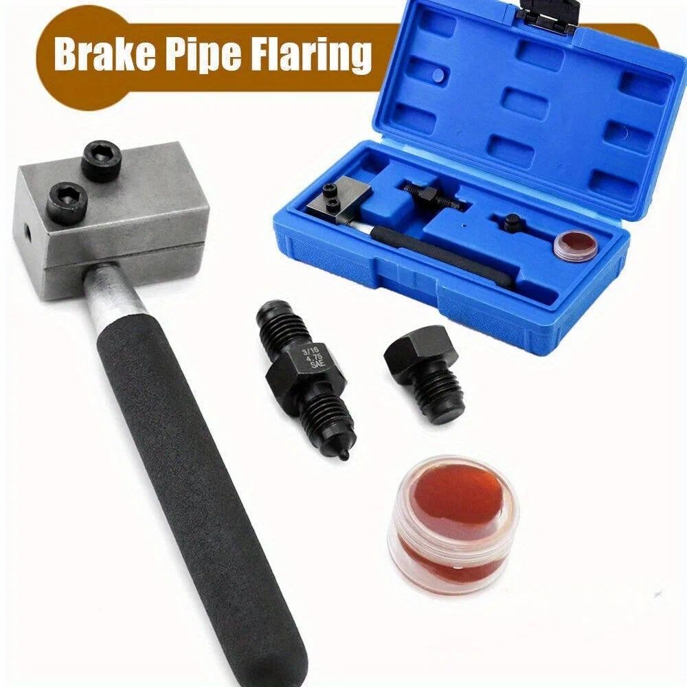 Alat Flaring Pipa Rem Profesional Genggam untuk Mobil, Kit Flaring Ganda SAE 3/16" untuk Pipa Tembag