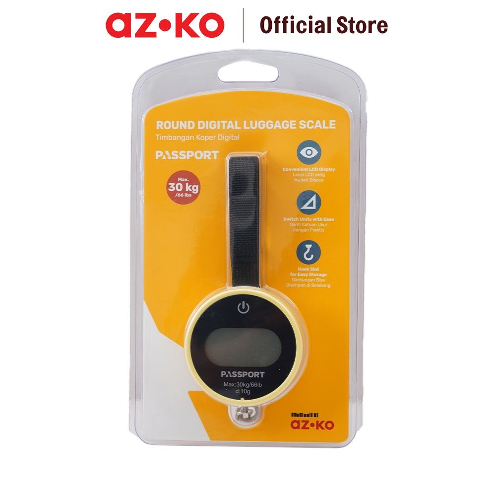 AZKO Passport 30 Kg Timbangan Koper Digital Round - Kuning Electric Weight Scale Alat Pengukur Berat