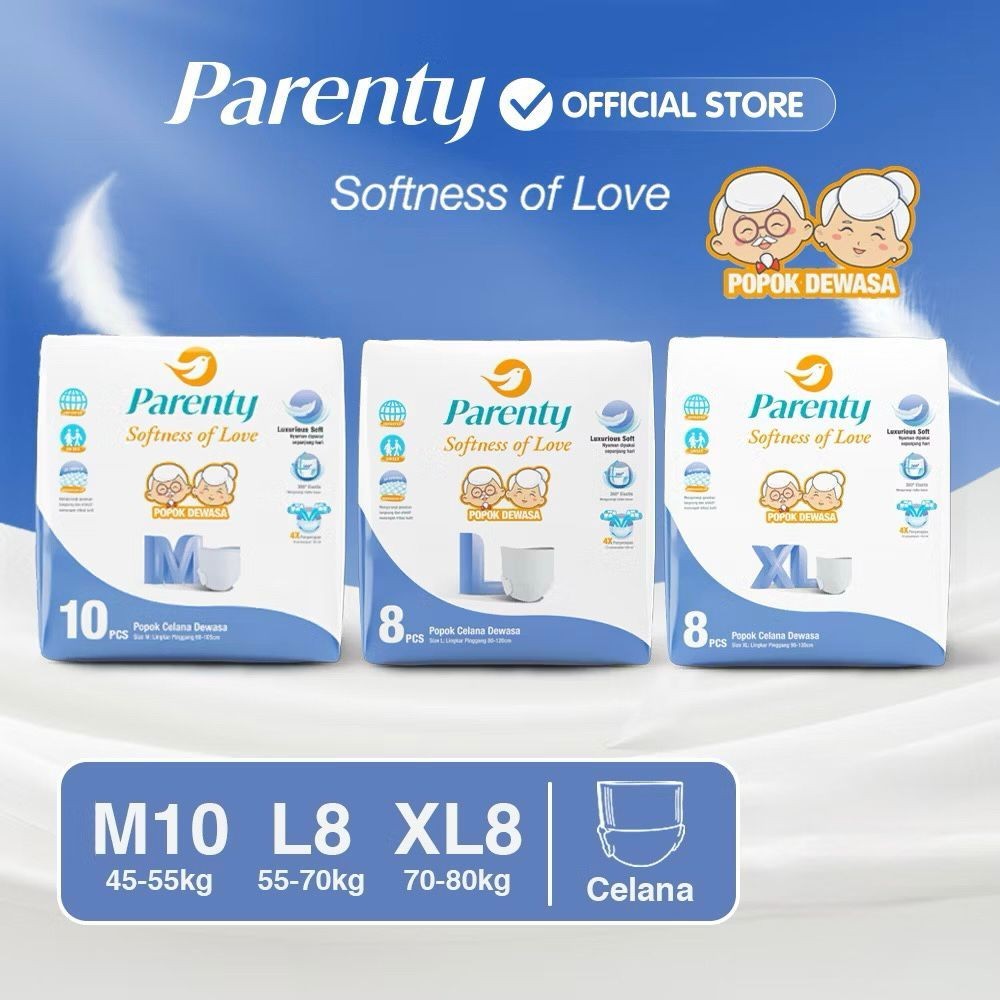 Wonwon Mart - PARENTY Popok Celana Dewasa Soft Diapers Middle Flow M10 L8 XL8 Pant Pants Pamper Pamp