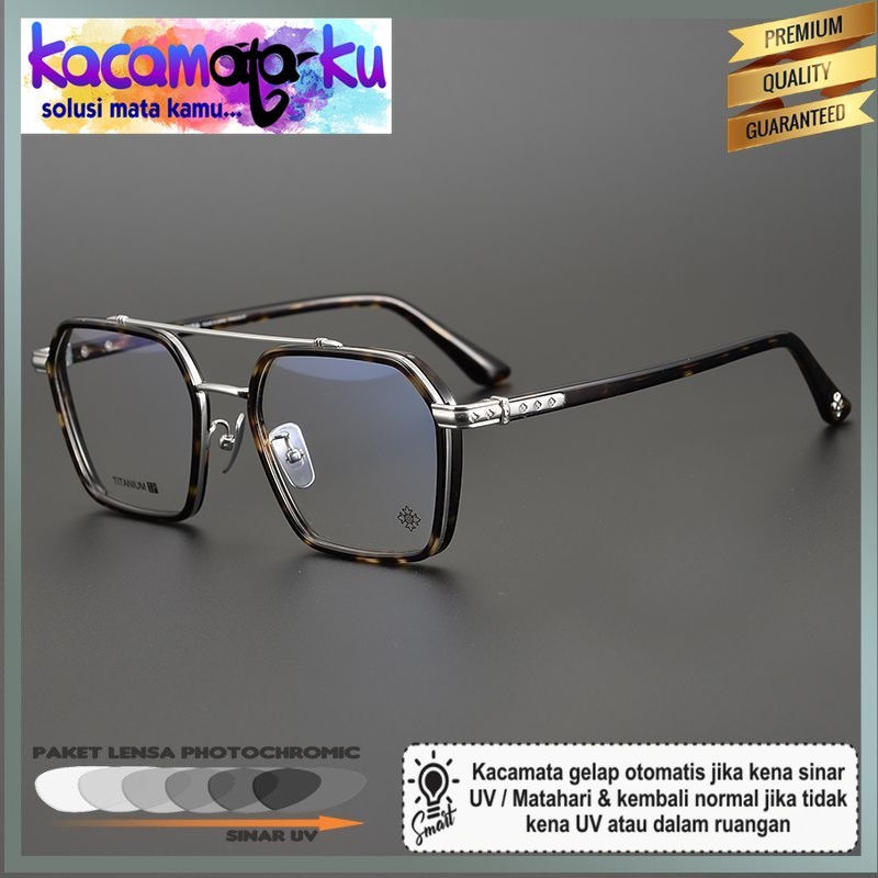 Kacamata Minus Pria Tony Chrome Hearts All-Match Plain Face Eye Frame Men Retro Pure Titanium
