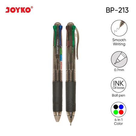 

Joyko Ball Pen Pulpen BP-213 Quaco Pena Tip 0.7 mm 4 Warna Colors