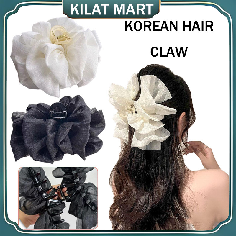 （Barang Spot）Jepitan Rambut Pita Jumbo / Jedai Bulu Model Gelombang / Rambut Jedai Pita Besar Korea 