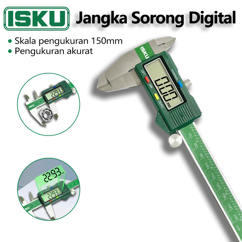 Isku Stainless Stell Jangka Sorong Digital 150mm Pengukuran Tanpa Konversi Vernier Caliper