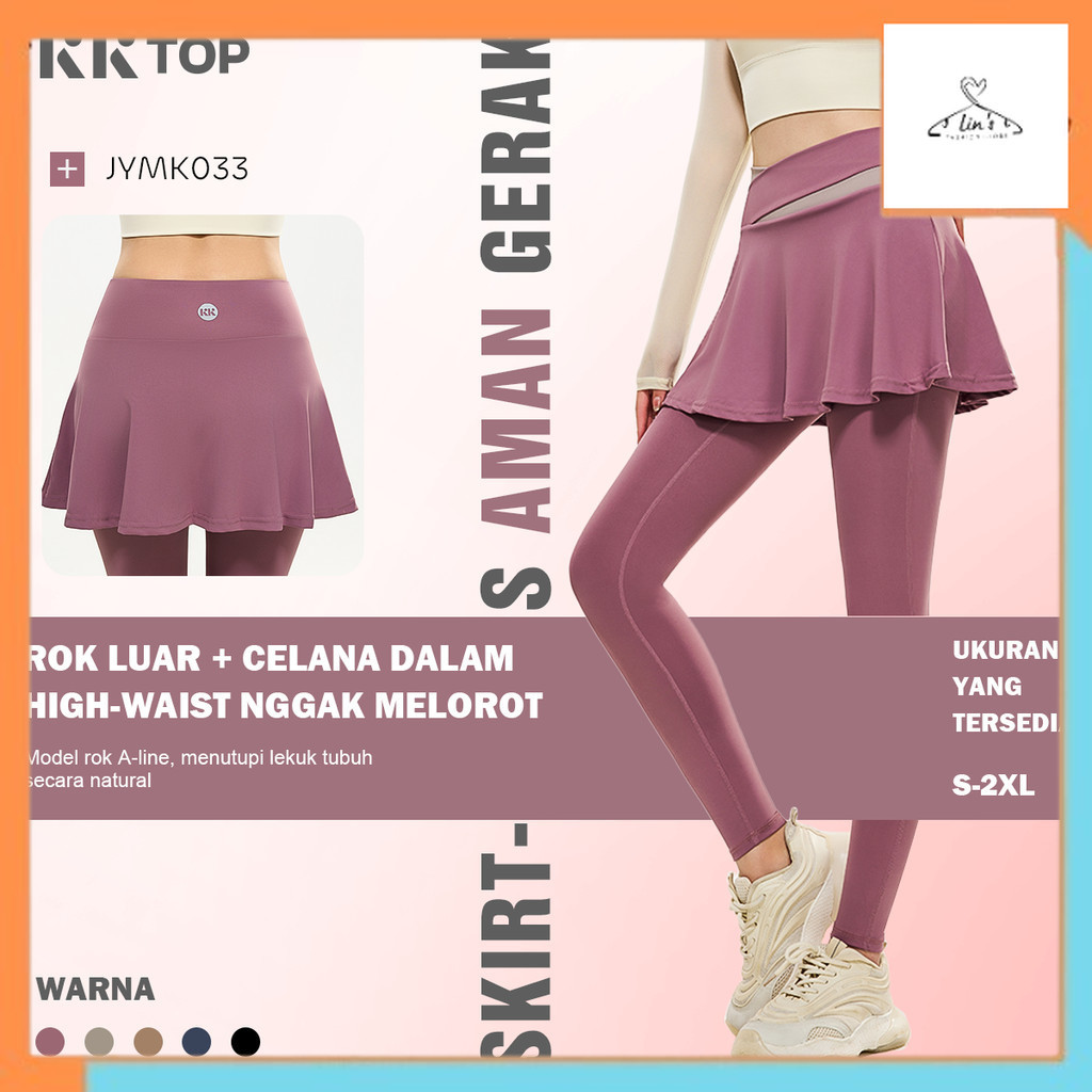 Outfit olahraga KKTOP Celana Rok Olahraga Wanita Celana Yoga High Waist Legging Rok Dua Lapis Gym (C