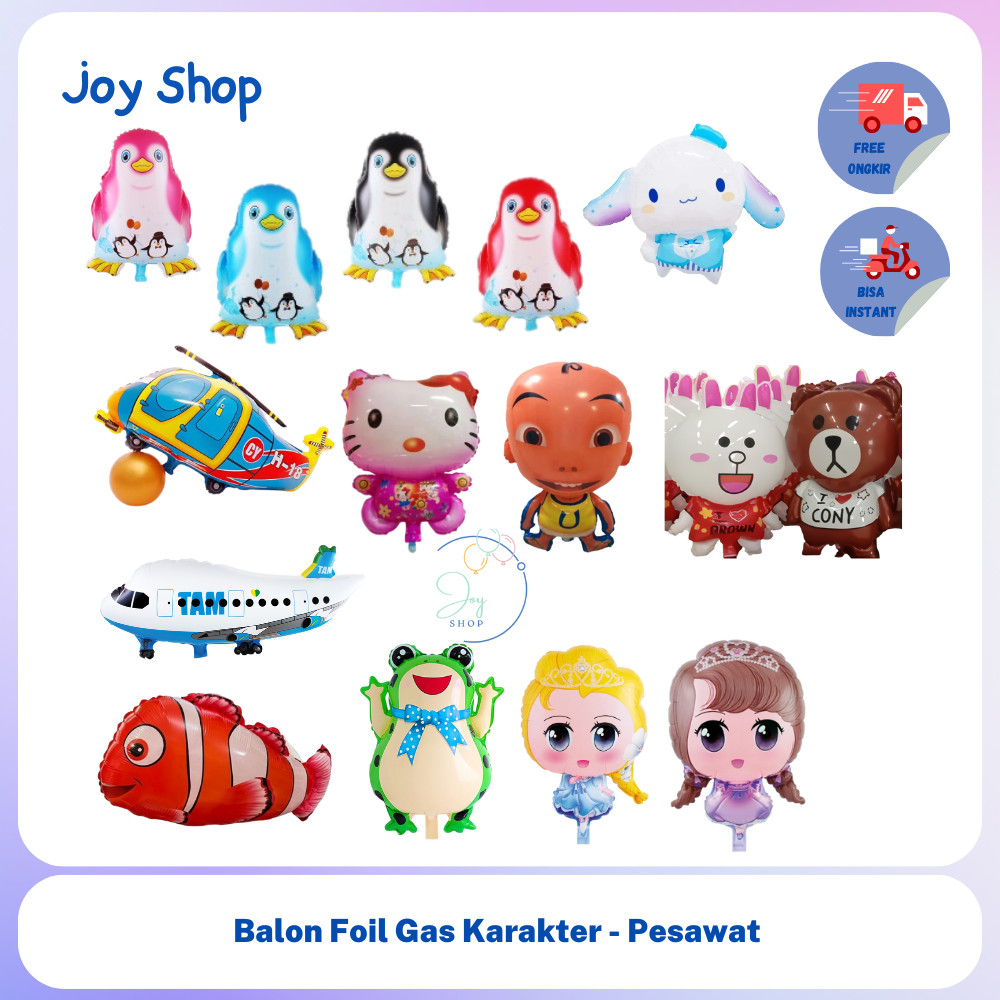Balon Gas Karakter Penguin Nemo Hiu Helikopter Katak Pesawat Hello Kitty Cinnamorol Bisa Terbang
