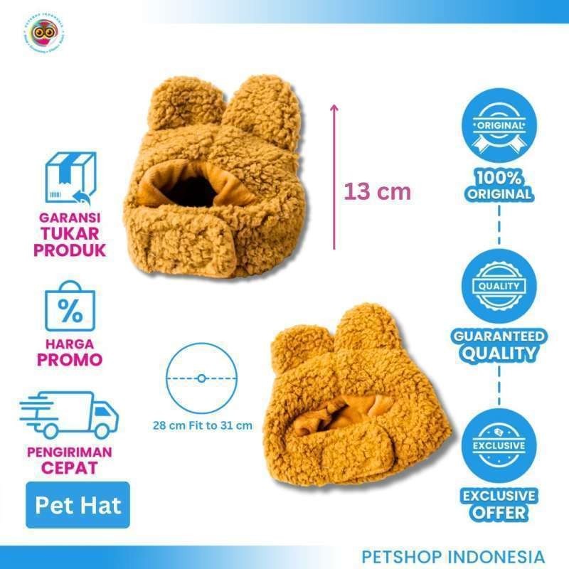 Hat Sweet Browny Bear Kucing - Topi Lucu Aksesoris Hewan