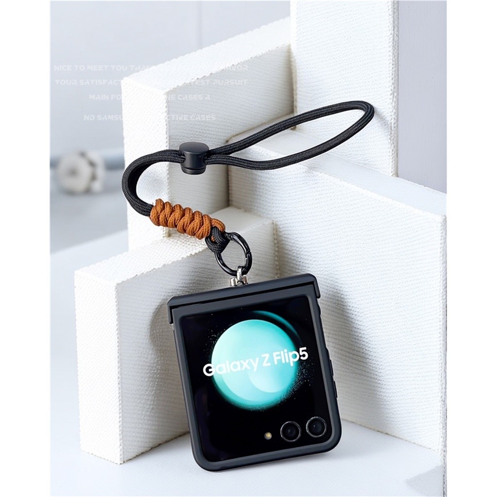 Mewah Korea Solid Color Adjustable Portable Hand Strap Black Case untuk Galaxy Z Flip 5 5G Z Flip5 F
