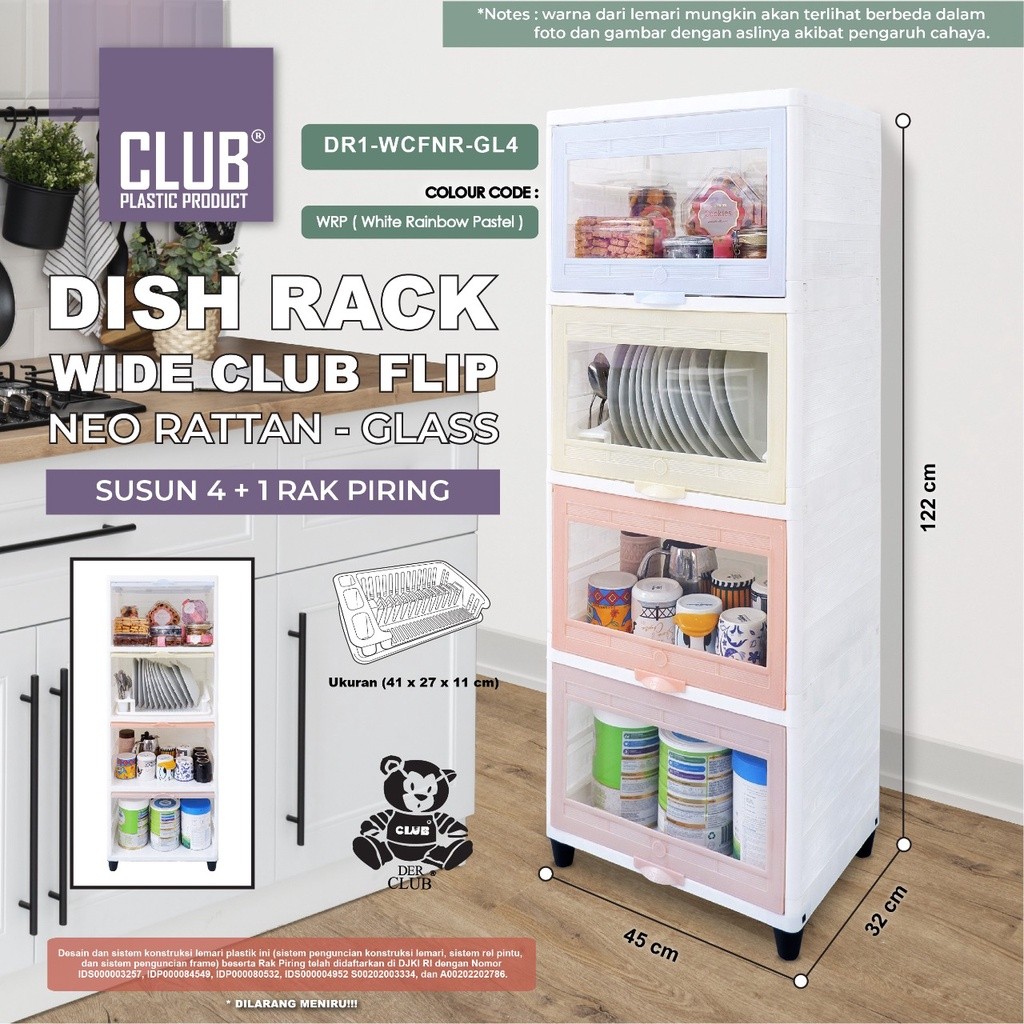 TEMPAT PENYIMPANAN MAKANAN - RAK PIRING KACA CLUB FLIP DR1 WCFNR RAK GELAS RAK PIRING PREMIUM