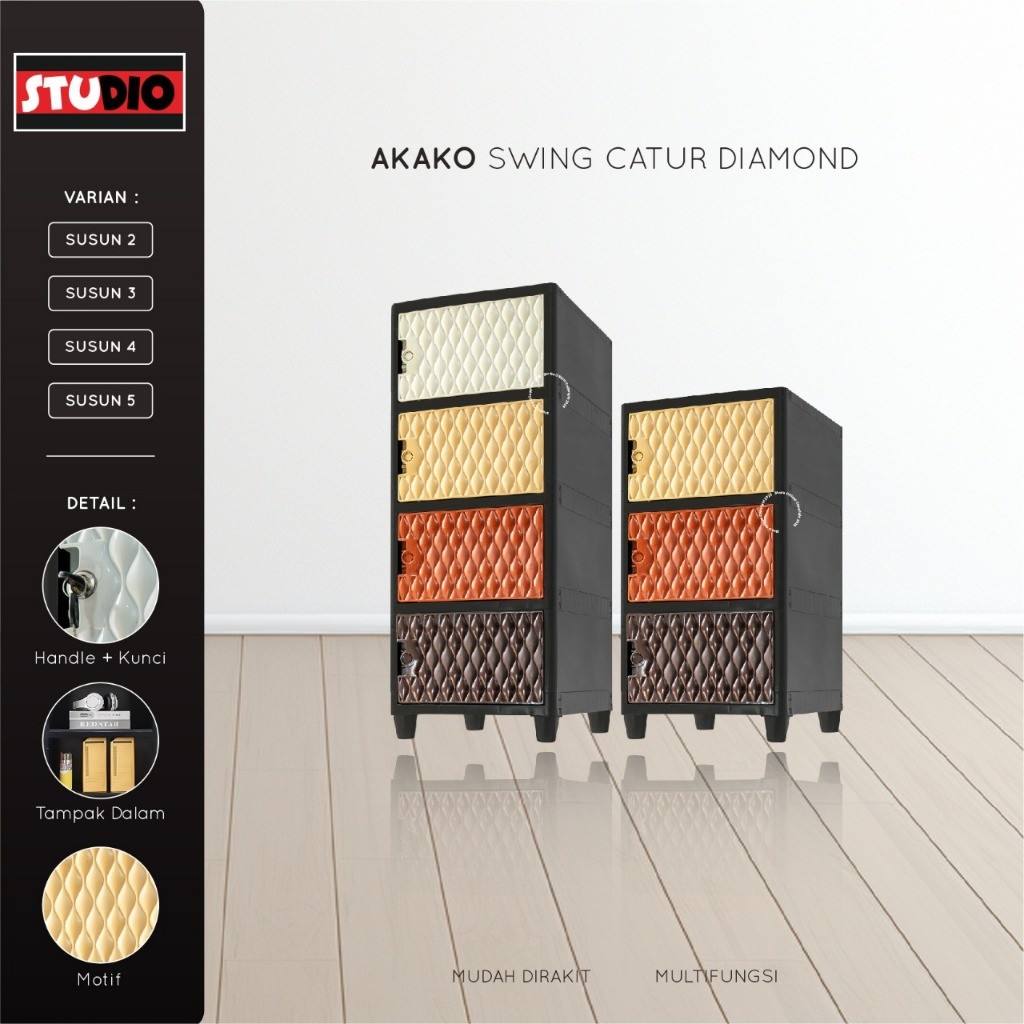 GERUSANBUPLAS AKAKO - Lemari Pakaian Plastik Swing Catur 1 Pintu Diamond dan Polos Susun 2, 3, 4 dan