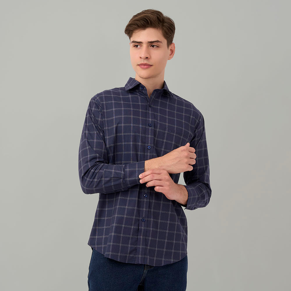 Kemeja Lengan Panjang Guy Laroche Chic Check - Dark Blue Smart Casual Cotton