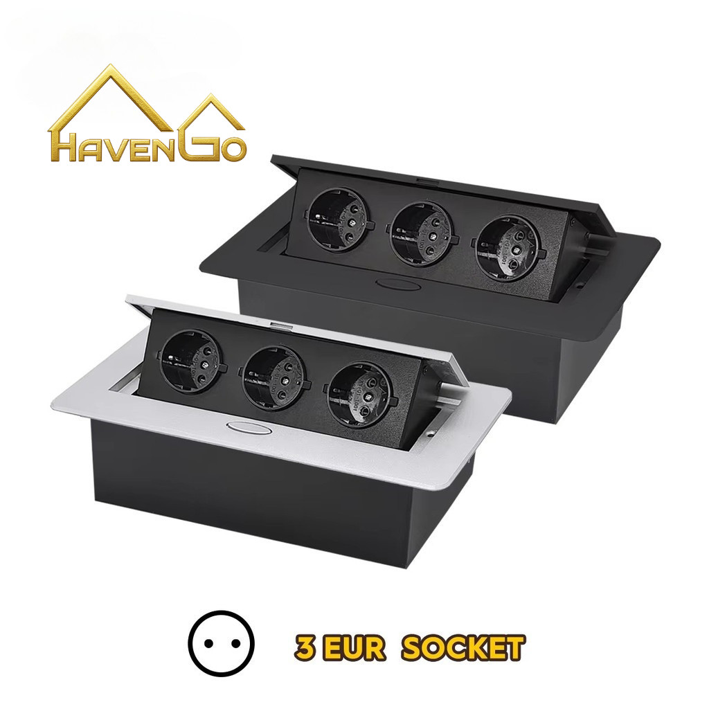 Stop Kontak Tanam Soket Tertanam Stop Kontak 3 Lubang Soket USB Pop Up Untuk Meja Kantor Meja Kerja