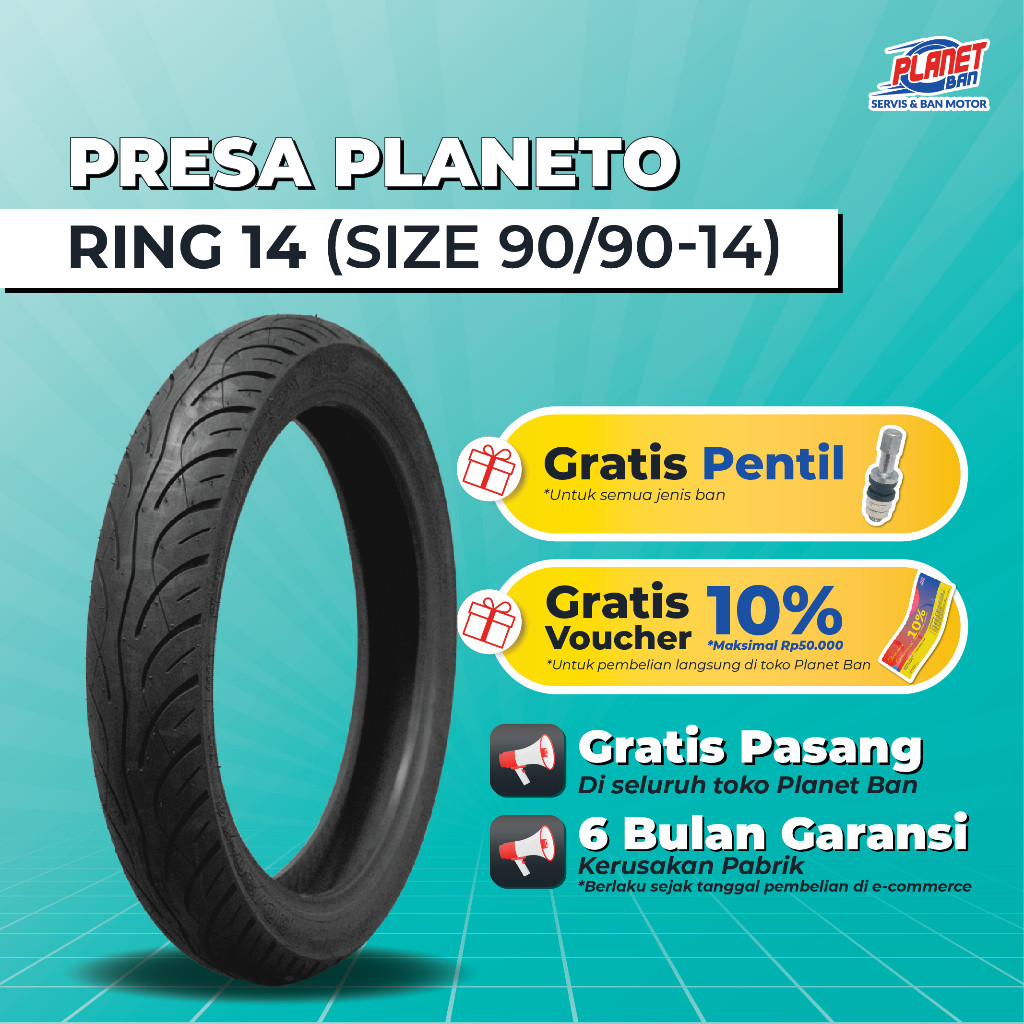 MOTORMIND Ban Motor Ring 14 - 90/90 Presa Planeto TUBELESS (Ban Motor Lexi 125, Lexi 155, Beat, Scoo