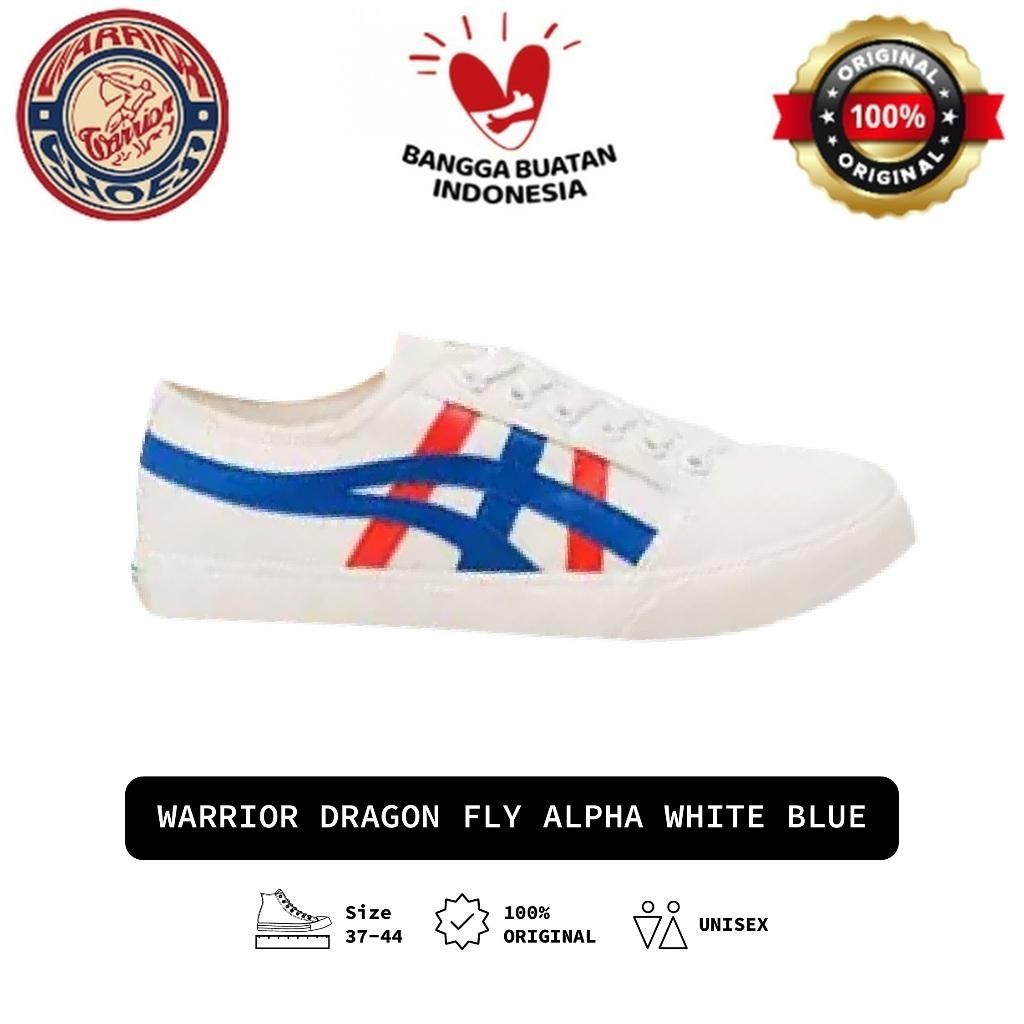 Warrior Dragon Fly Alpha White Blue Sepatu Kasual Canvas Pria Wanita Original