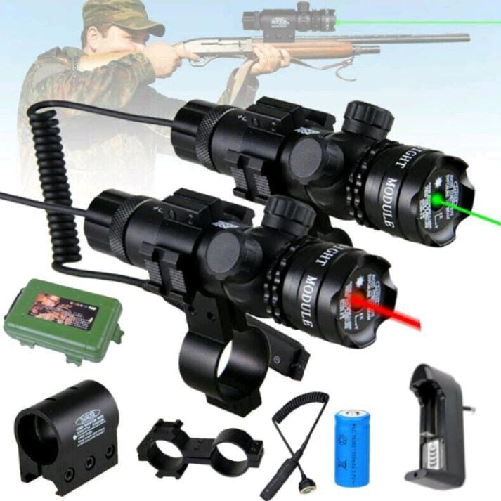 GERALSIR Laser Senapan Nyala Hijau dan Merah - Scope Siang Malam Fullset - Laser Scope Pointer Berbu