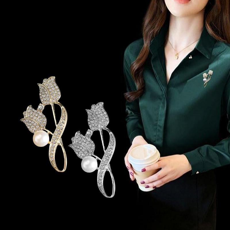 Bros Bunga Tulip Dua Kepala / Bros Full Berlian / Bros Air Drop Tulip