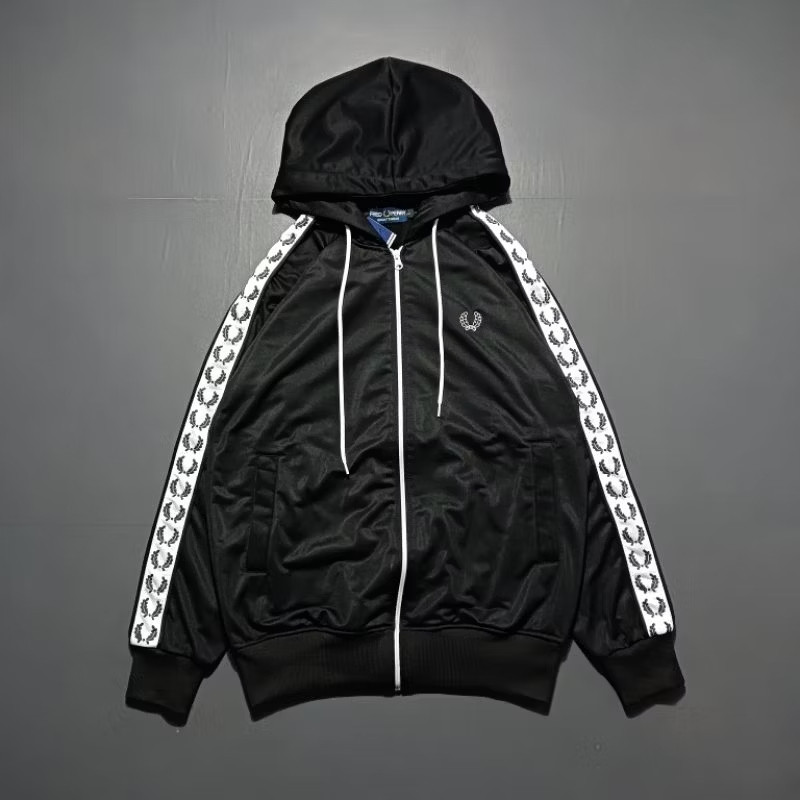 ZIPPER TRACKTOP HOODIE FRED PERRY BLACK CASUAL PRIA WANITA FP ATASAN JAKET ZH LOGO BORDIR BRANDED