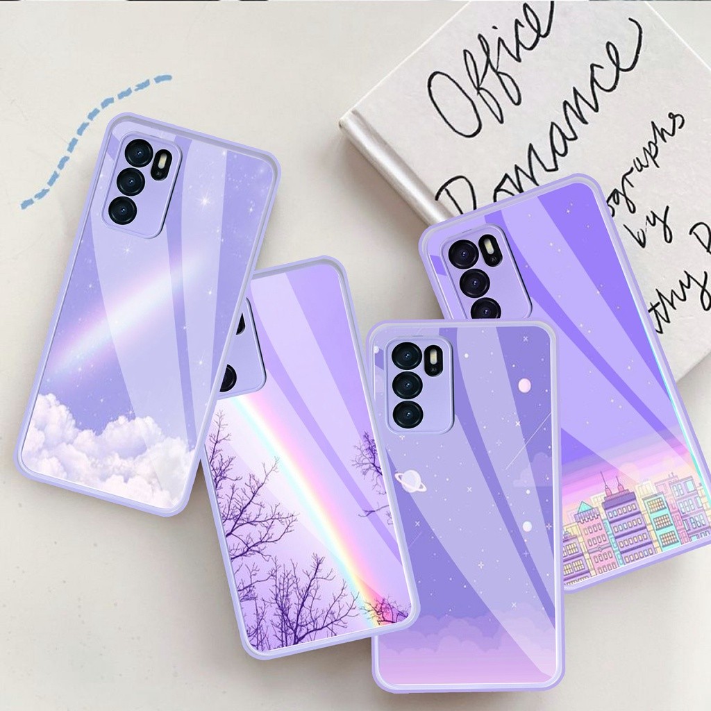 CASE NASIONAL - Soft Case Kaca Macaron Lilac [L5] For Oppo Reno 6 4G A5s A16 A15 Reno 5F Reno 5 A54 