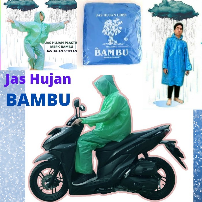 TERLARIS Jas Hujan Plastik BAMBU Setelan Poncho Jas Hujan Plastik Tebal Murah Bagus Raincoat Mantel 