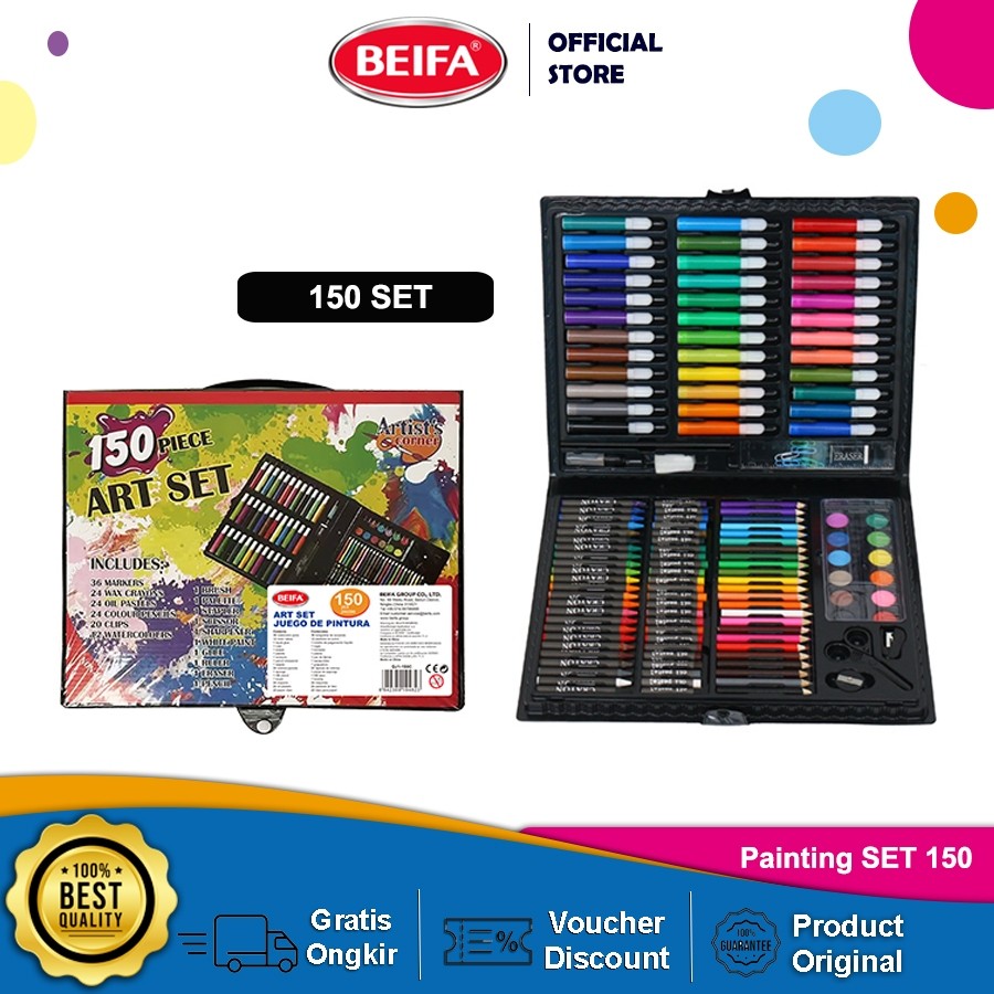 Beifa Alat Lukis & Mewarnai 150 PCS – Crayon Set Lengkap untuk Anak - DJ1