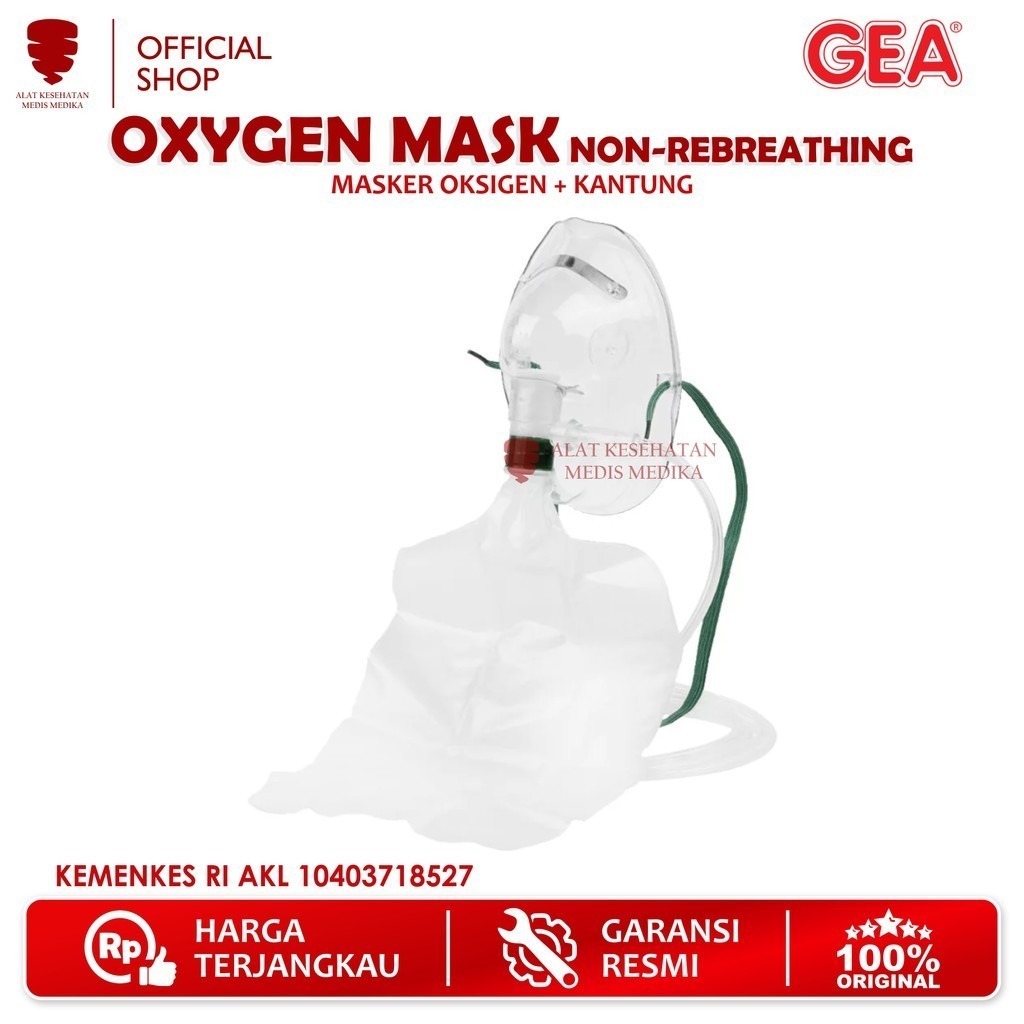 GEA Masker Oksigen Non Rebreathing Oxygen Mask Bayi Anak Dewasa Selang Medis