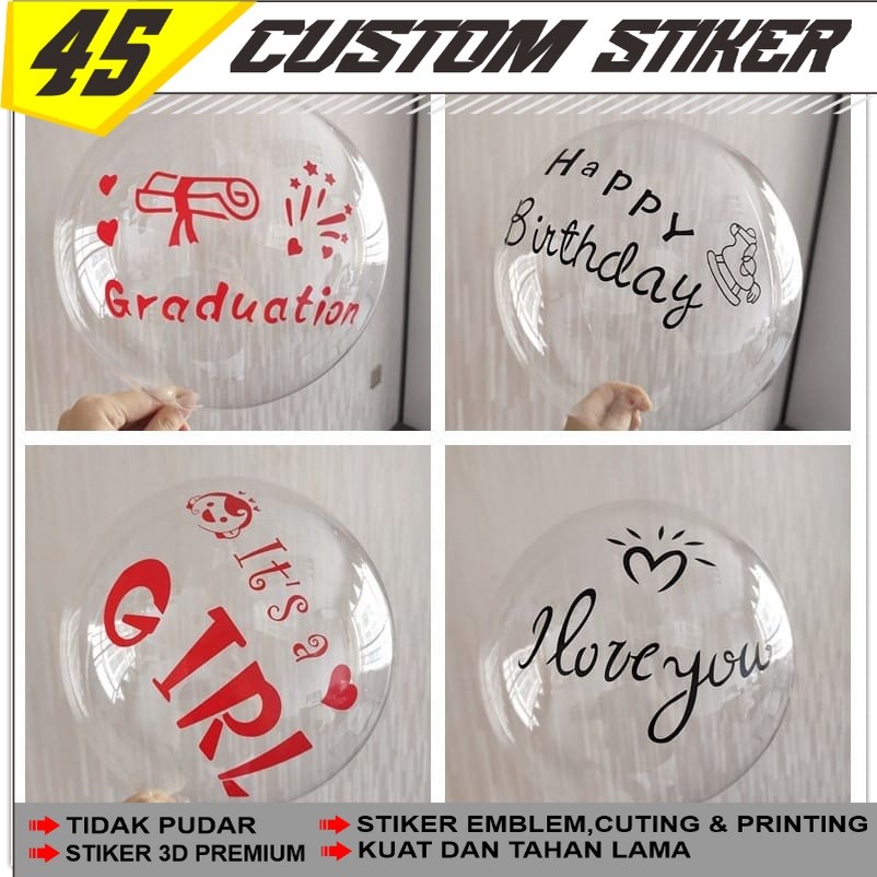 Stiker Custom Buket Balon Pvc/stiker Transparan/stiker Nama/stiker Tempelan Balon