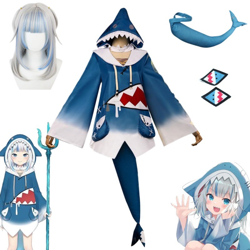 Hololive Gawr Gura Cosplay Costume ENG Shark Costume Wig  Cute Hoodie for Women Halloween Party Yout