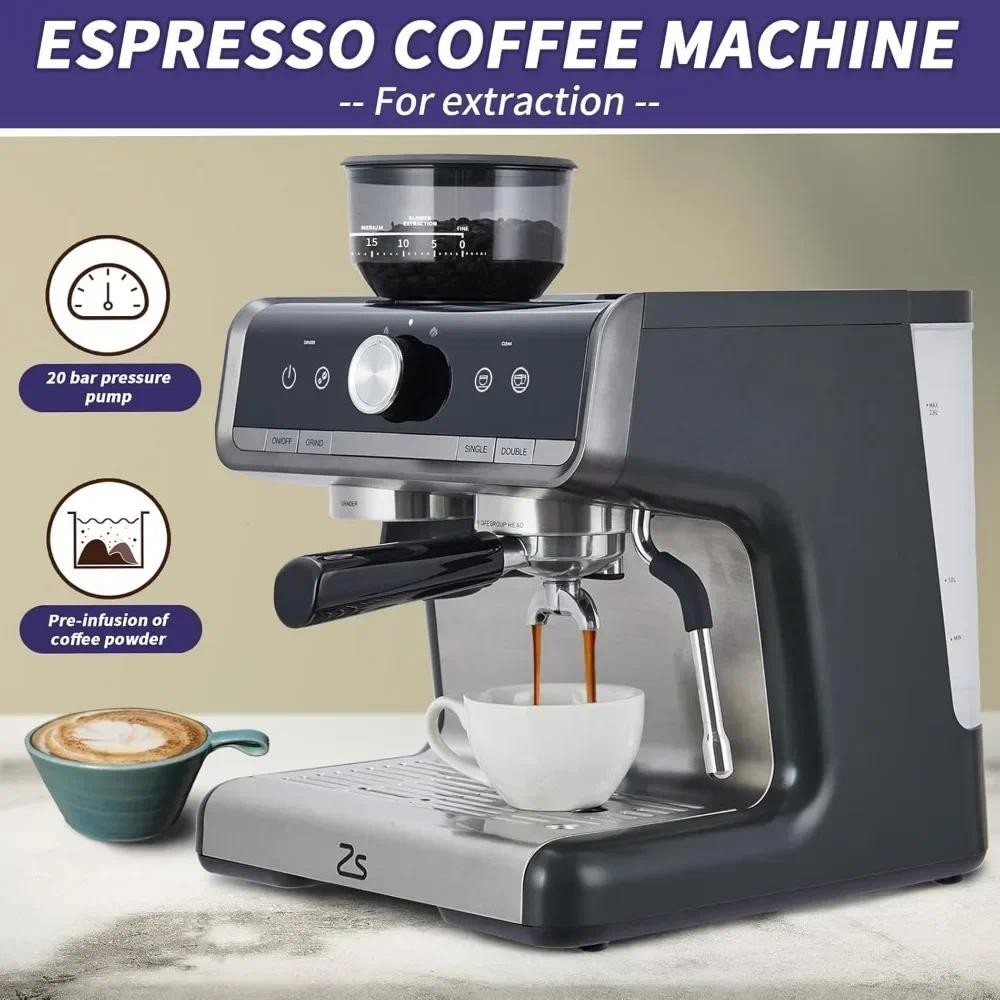 Espresso machine (with grinder), coffee machine with steam milk frother, professional espresso machi