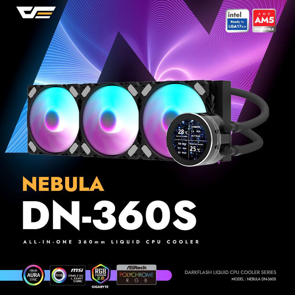 CPU COOLER DARKFLASH NEBULA DN360S 240mm LCD 2.1" IPS AIO Liquid Cooler CPU Intel AMD