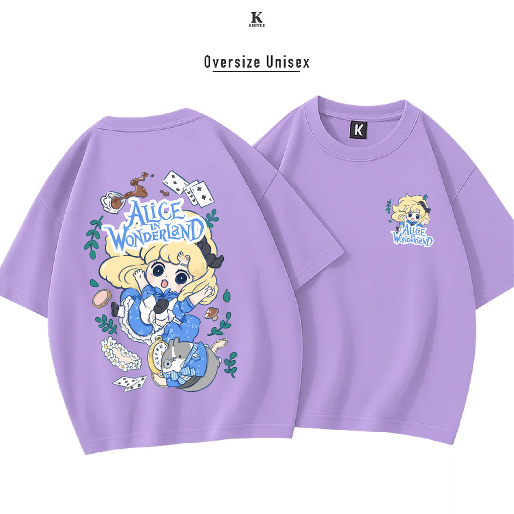 Kioteeshop | Kaos Oversize Lengan Pendek Couple Cewek Cowok Kaos Crop Top Bahan Katun Motif Alice Wo