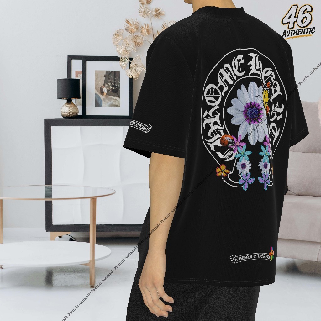 Chrome Hearts Floral Butterflies - Kaos Unisex Pria Wanita Bahan Cotton  20s  Bahan Adem Halus - FUL