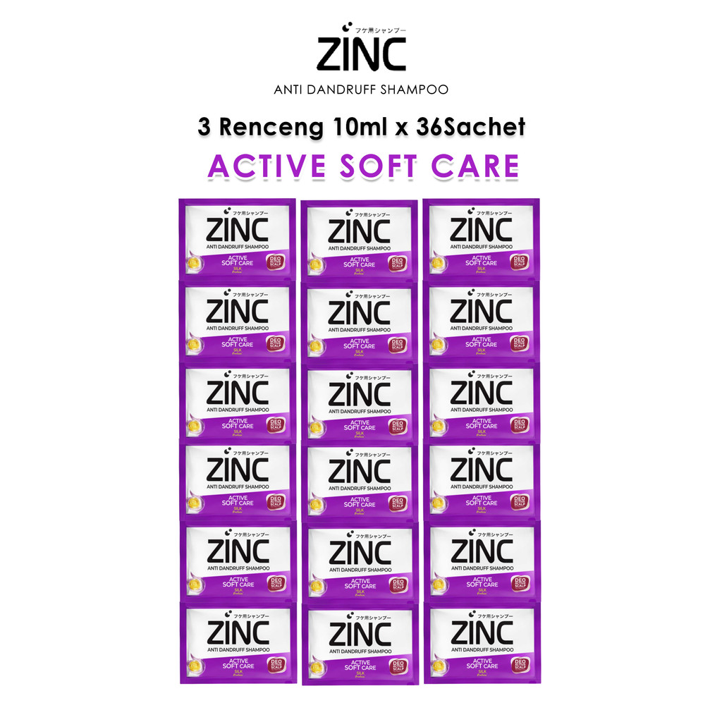 Zinc Shampoo Soft Care 10ml Sachet Isi 36 Pcs | 3 Renceng Sampo Anti Ketombe Rambut Halus