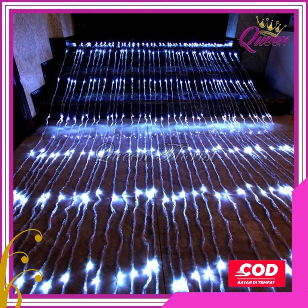 Lampu Air Terjun 3x3 Meter Waterfall Lighting Lampu Tirai Hujan LED Dekorasi