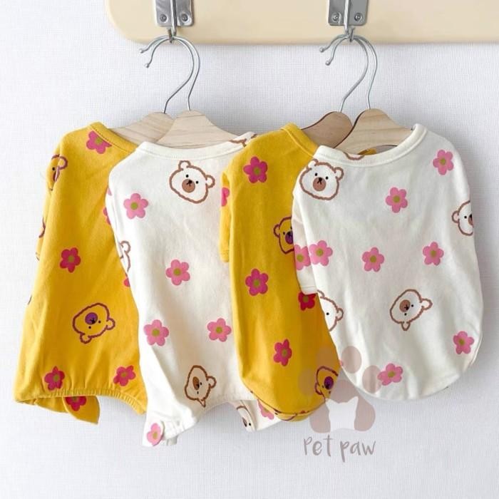 [WIZDOM] Petpaw Baju Anjing Kucing Flower Bear Top or Pajamas Adem Santai Impor - XS, TOP - WHITE