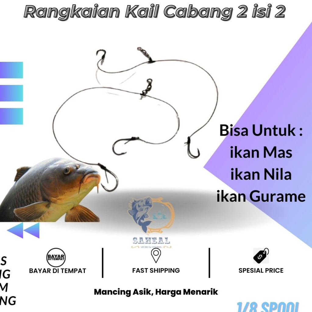 Kail Cabang 2 ikan Mujair Mas / Rangkaian Kail Ikan Mas Cabang 2 Isi 2Pcs