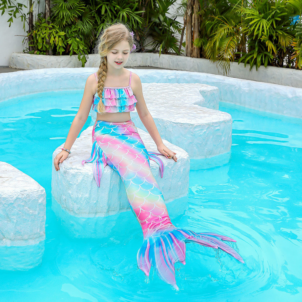 Children's Mermaid Swimsuit Girls Mermaid Tail Three-piece Swimsuit