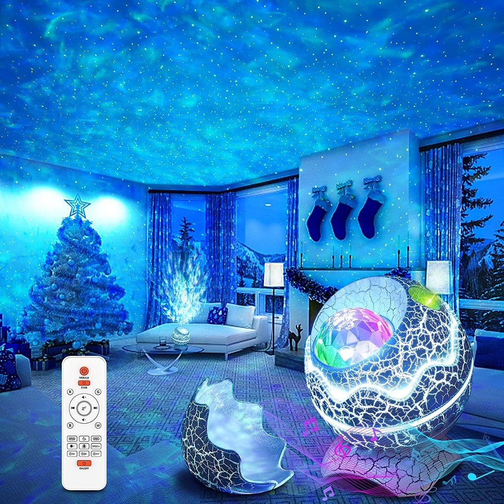 Star Projector Dinosaur Egg Galaxy Projector for Bedroom Remote Control White Noise Speaker 14 Color