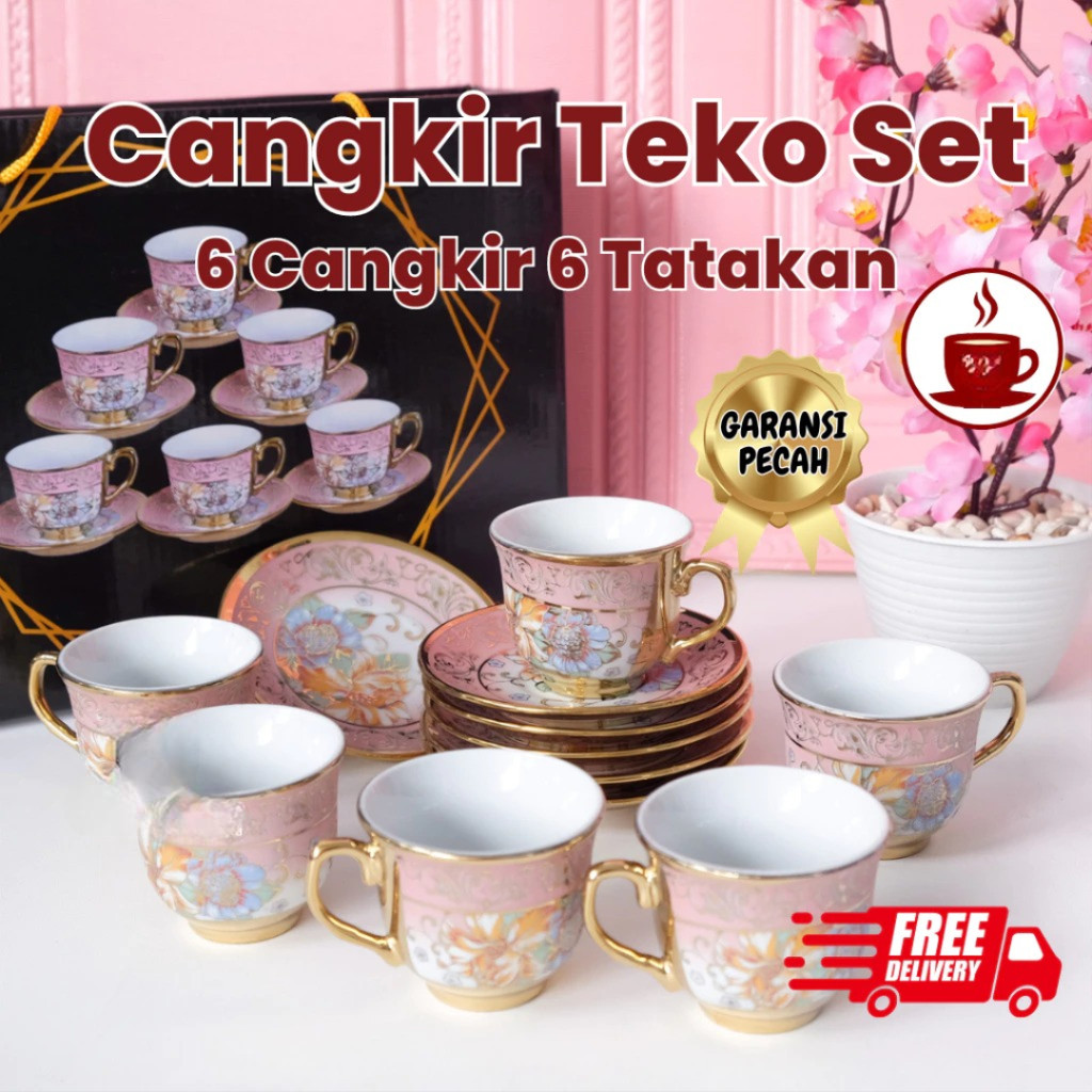Cangkir Teh Set Keramik Piring Tatakan Kecil Gelas Kopi Gaya Eropa Set Cangkir Kopi Keramik 6in1 Eur
