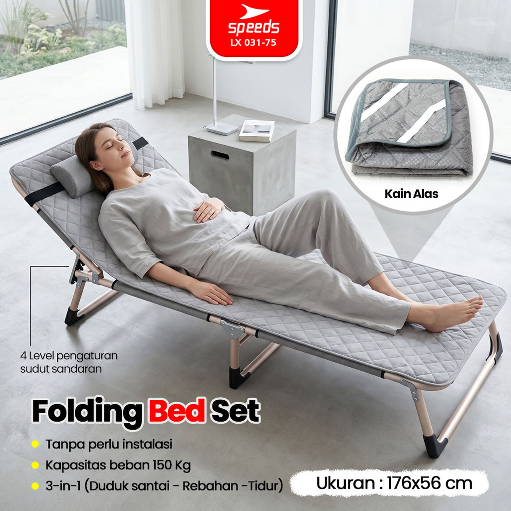 SPEEDS Folding Bed Kursi Lipat Istirahat Velbed Kursi Malas Tempat Tidur Lipat Kursi Ranjang 031-75