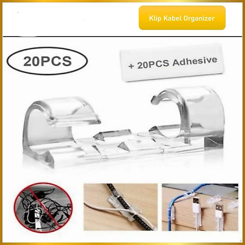 (GROSIRAN) Klip Kabel Dinding Set Organizer 20 pcs Perekat Tempel Merapikan Kabel Elektronik