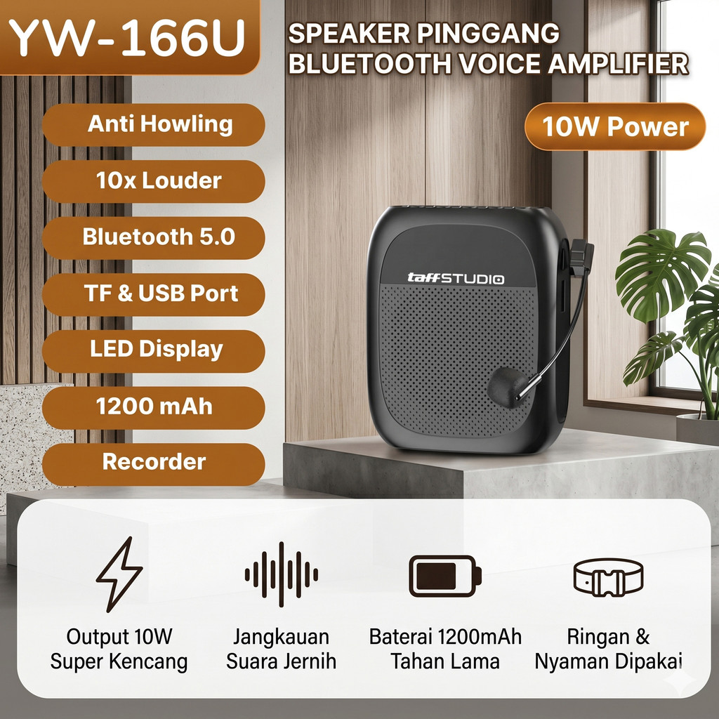 Speaker Pinggang Bluetooth Voice Amplifier LED with Display - YW-166U