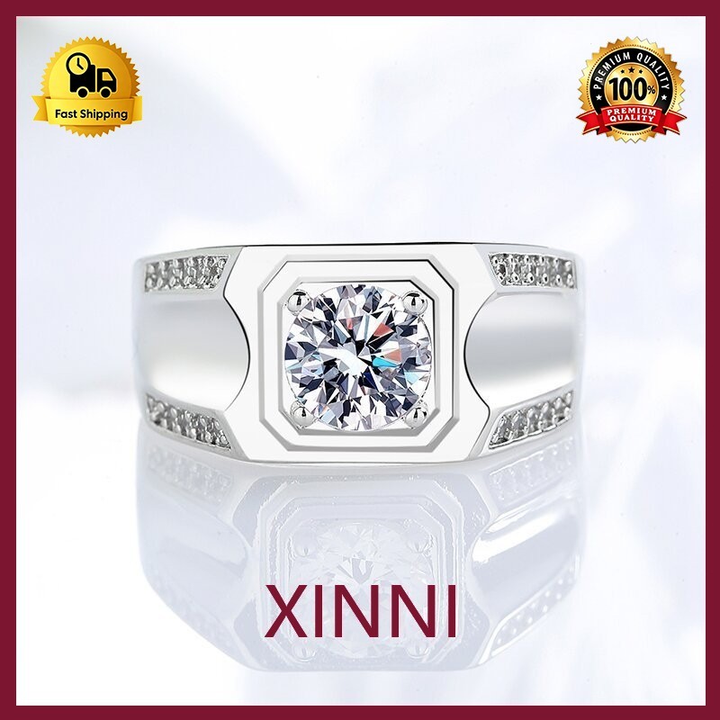 XINNI Cincin Besar Dominan Pria 18K Emas Putih Berlapis Cincin Berlian Simulasi Cincin Pria Hadiah P
