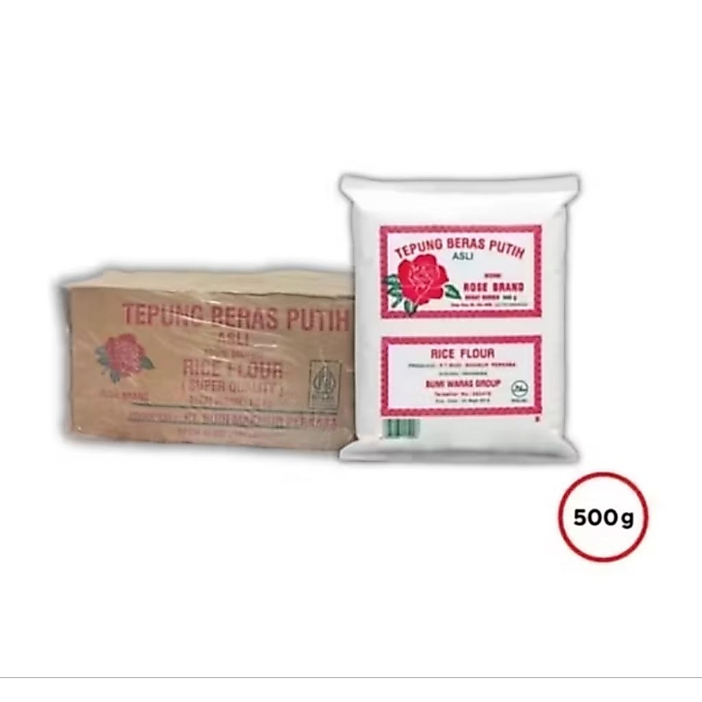 TEPUNG BERAS PUTIH/ TEPUNG KETAN PUTIH ROSE BRAND DUS (ISI 20PCS × 500GR)