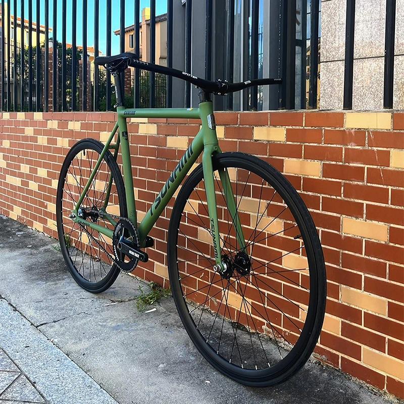 55CM L Size TSUNAMI SNM100 Fixie Complete Bike Aluminum Alloy Army Green Frame And Wheel 700C Single