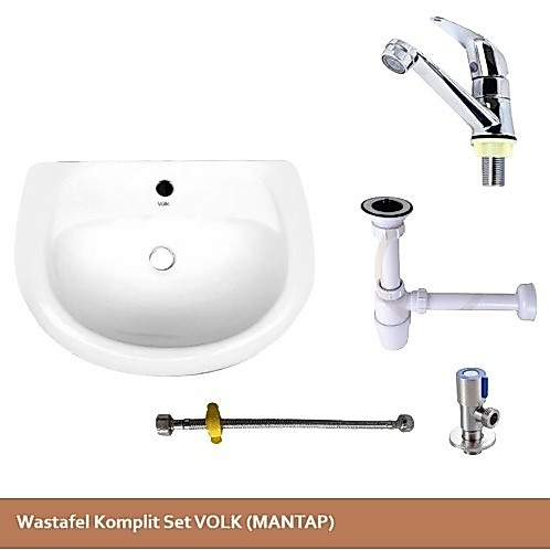 Wastafel Keramik Cuci Tangan Komplit Set VOLK / Wastafel Komplit Set VOLK PACKING KAYU
