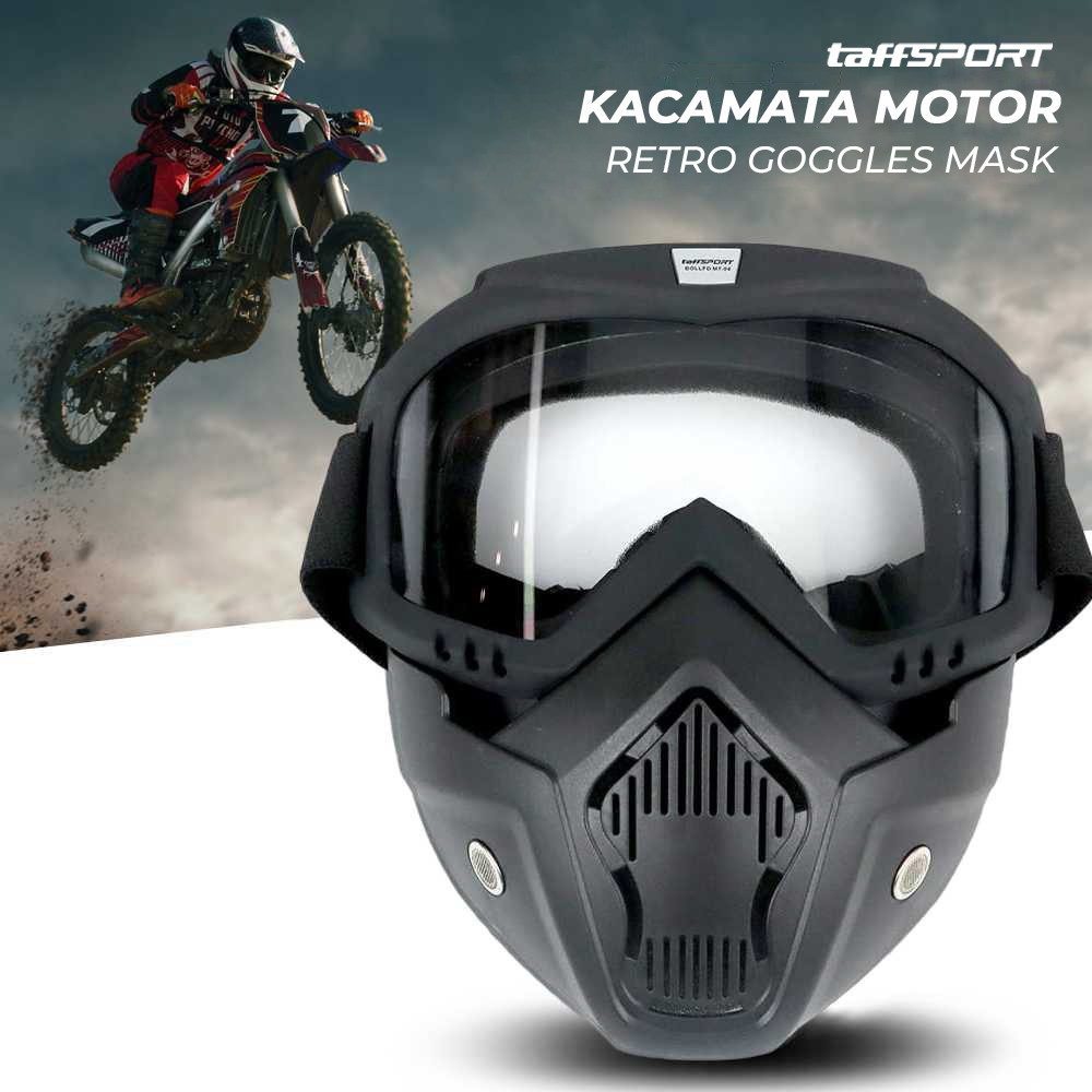Kacamata Goggles Mask Motor Retro Windproof - Black/Transparant
