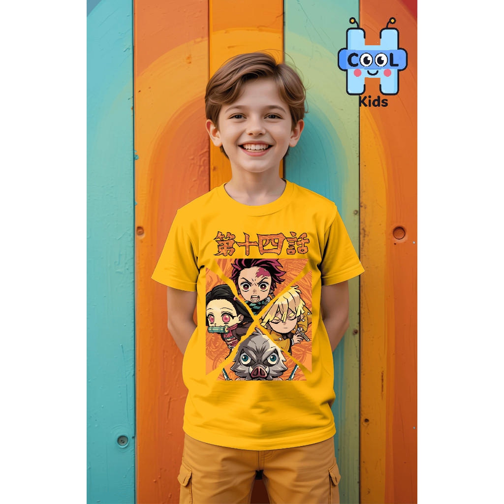 OhlalaKids Kaos Anak Unisex Gambar Dem0n Slayer Team 1 Distro 30s Sablon Fashion Bahan 100% Cotton C