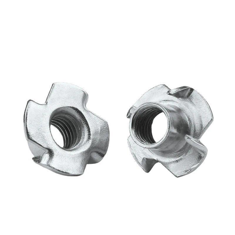 10/ 50pcs M3 M4 M5 M6 M8 M10 M12 Four Claws Nut T-nut Blind Pronged Insert T-Nut for Wood Furniture 