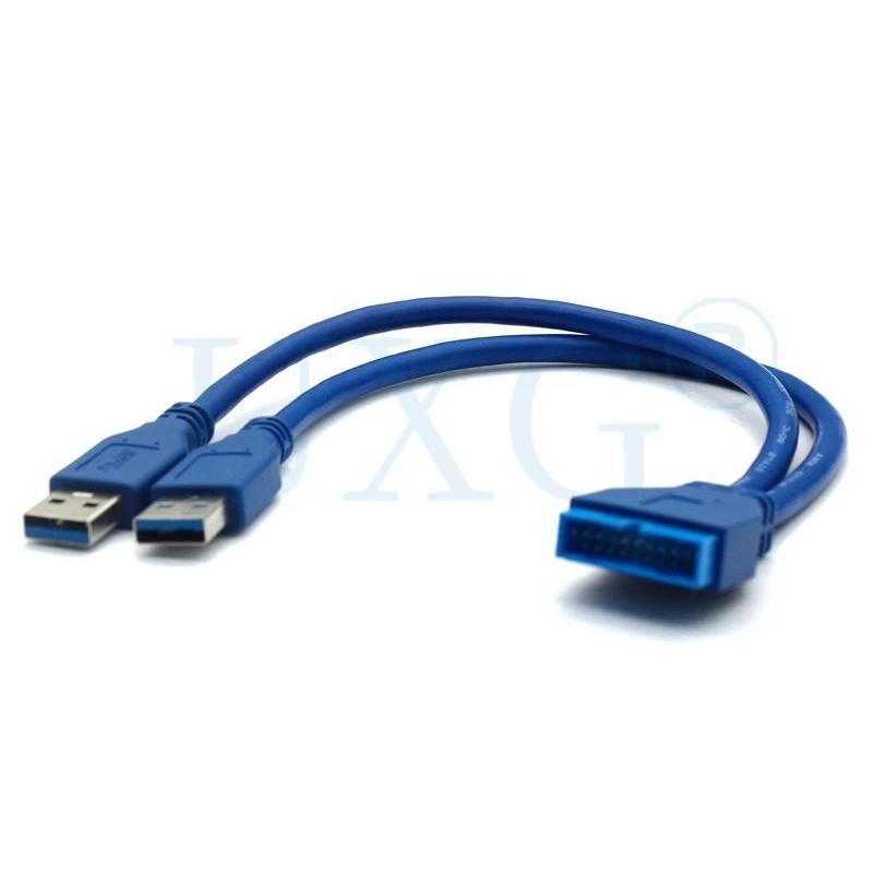 Dual 2 Port USB3.0 USB 3.0 A Male to Motherboard Mainboard 20Pin Cable Adapter 19 Pin USB Extension 
