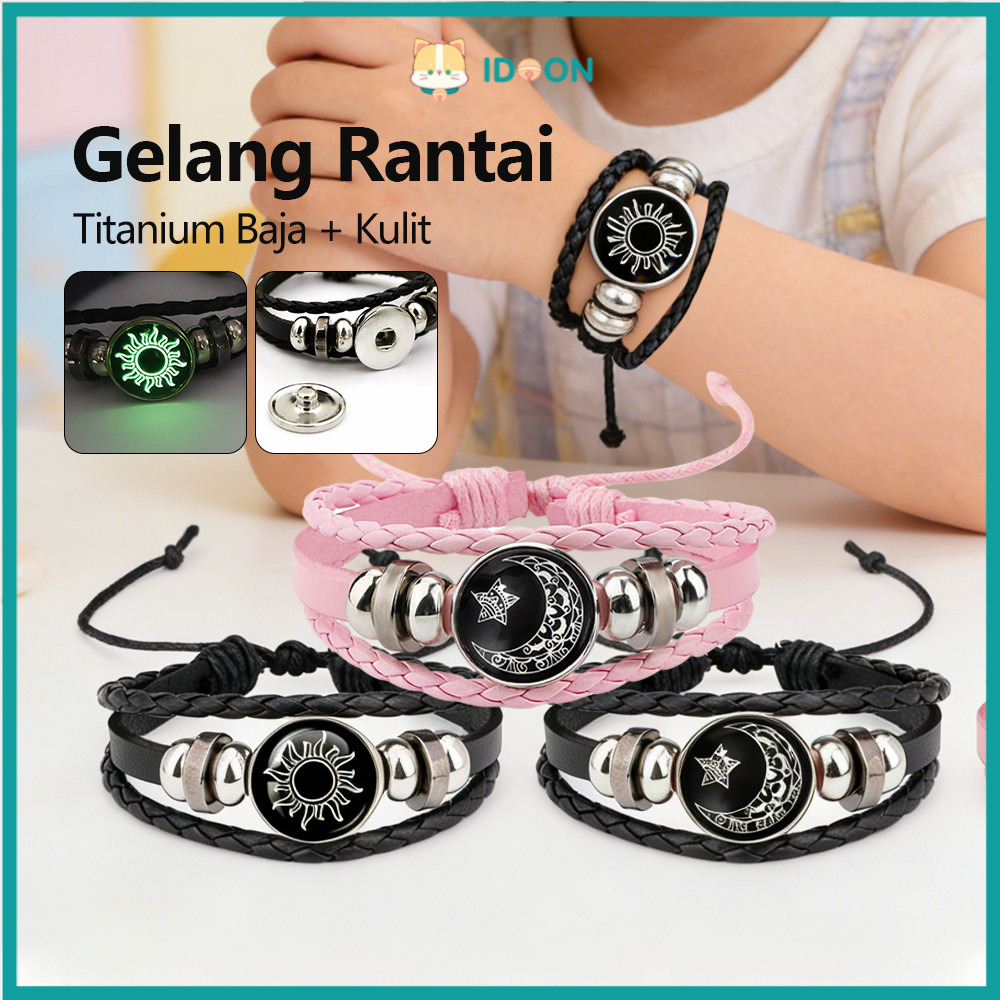 IDOON Gelang Couple Kekasih Matahari dan Bulan Gelang Matahari dan Bulan Kulit Gelang Pasangan Banya
